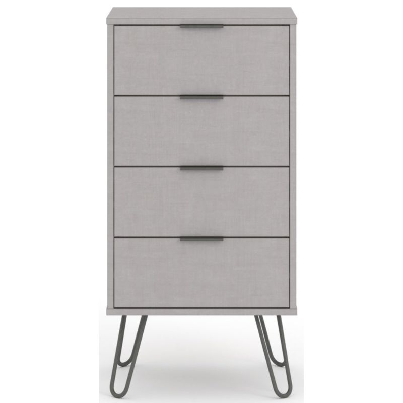 Augusta Grey 4 Drawer Narrow Chest with Hairpin Legs - The Furniture Mega Store 