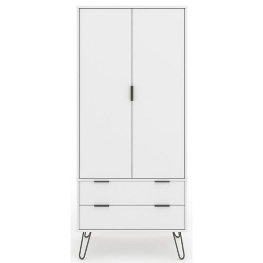 Augusta White 2 Door Combi Wardrobe with Hairpin Legs - The Furniture Mega Store 