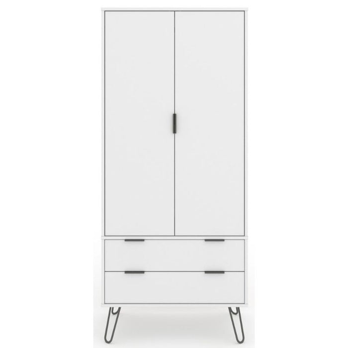 Augusta White 2 Door Combi Wardrobe with Hairpin Legs - The Furniture Mega Store 