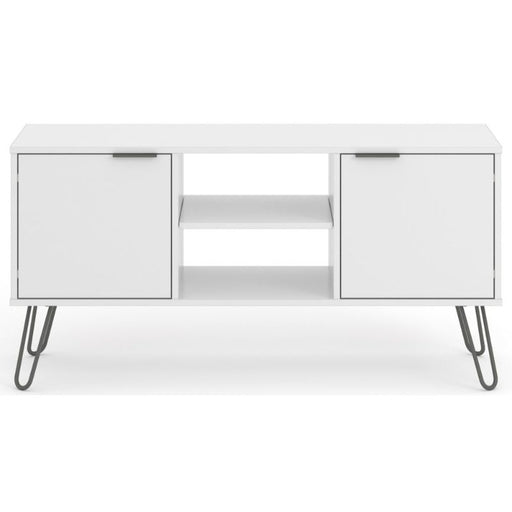 Augusta White 2 Door TV Unit with Hairpin Legs - The Furniture Mega Store 