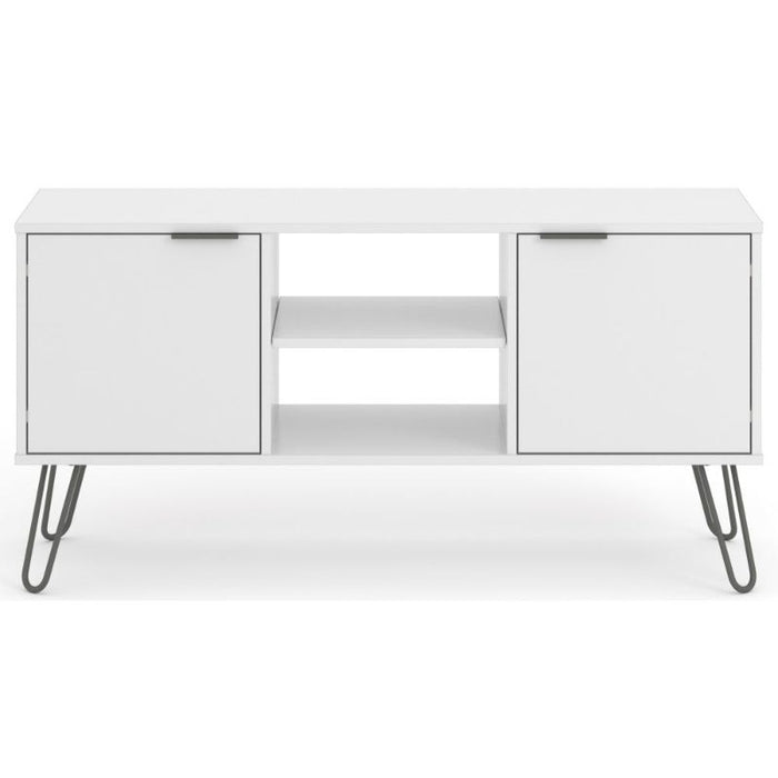 Augusta White 2 Door TV Unit with Hairpin Legs - The Furniture Mega Store 
