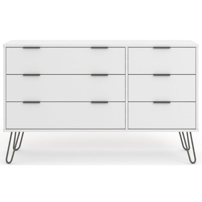 Augusta White 3+3 Drawer Wide Chest with Hairpin Legs - The Furniture Mega Store 