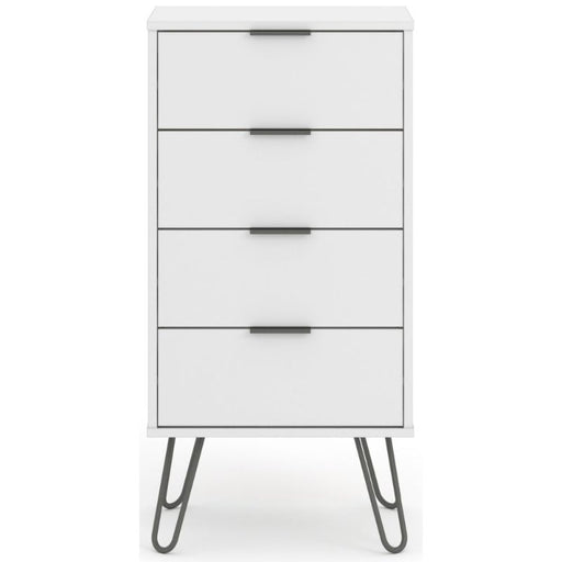 Augusta White 4 Drawer Narrow Chest with Hairpin Legs - The Furniture Mega Store