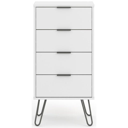 Augusta White 4 Drawer Narrow Chest with Hairpin Legs - The Furniture Mega Store 