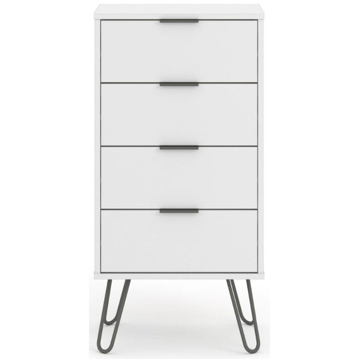 Augusta White 4 Drawer Narrow Chest with Hairpin Legs - The Furniture Mega Store 