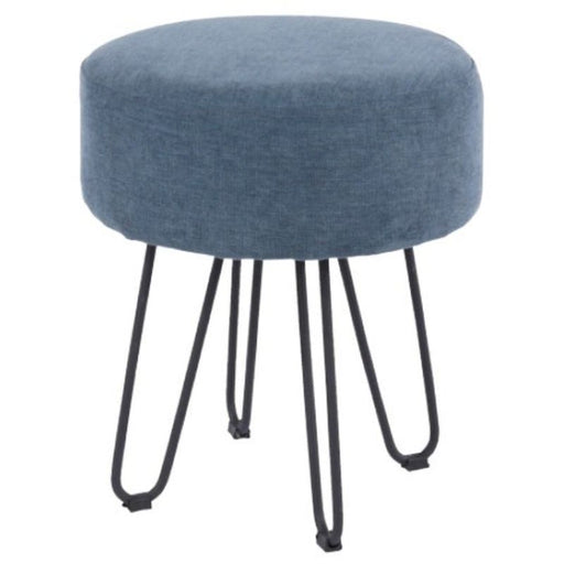 Aspen Blue Fabric Round Stool with Hairpin Legs - The Furniture Mega Store 