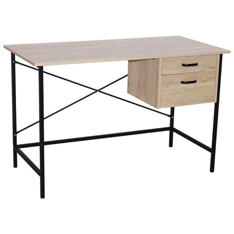 Loft Oak 2 Drawer Desk with Grey Metal Legs - The Furniture Mega Store 