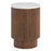 Piano Walnut Fluted Wood and Marble Top Round Side Table with 1 Door, Made of Mango Wood Ribbed Drum Base and White Marble Top - The Furniture Mega Store 