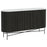 Piano Black Fluted Wood and Marble Top Large Curved Sideboard with 2 Doors, Made of Mango Wood Ribbed Base and White Marble Top - The Furniture Mega Store 