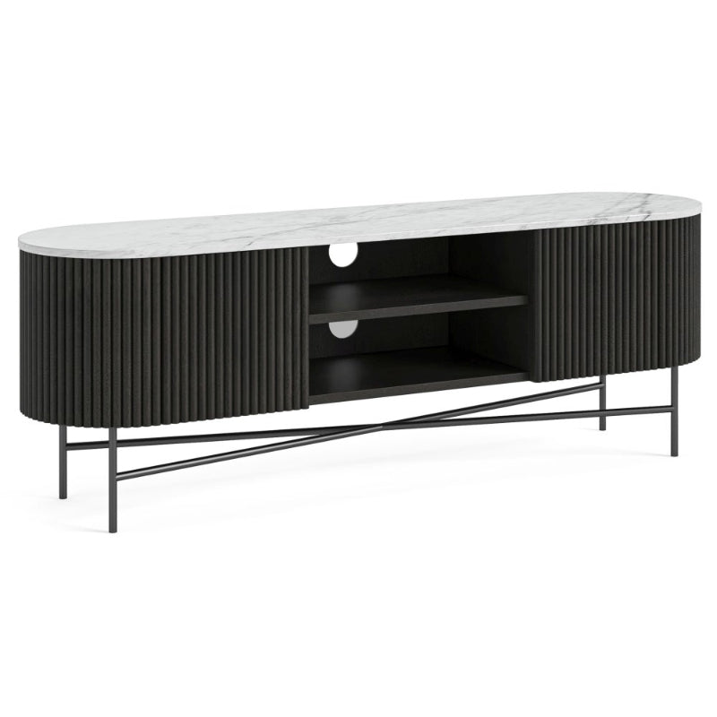 Miles Charcoal Fluted Mango & White Marble Large Curved TV Unit 150cm