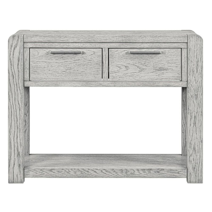 Flora Grey Washed Oak Console Table, 100cm width with 2 Drawers - The Furniture Mega Store 