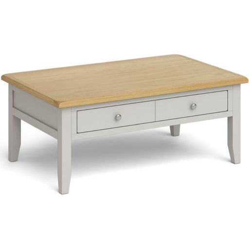 Cross Country Grey and Oak Large Coffee Table, Storage with 2 Drawers - The Furniture Mega Store 