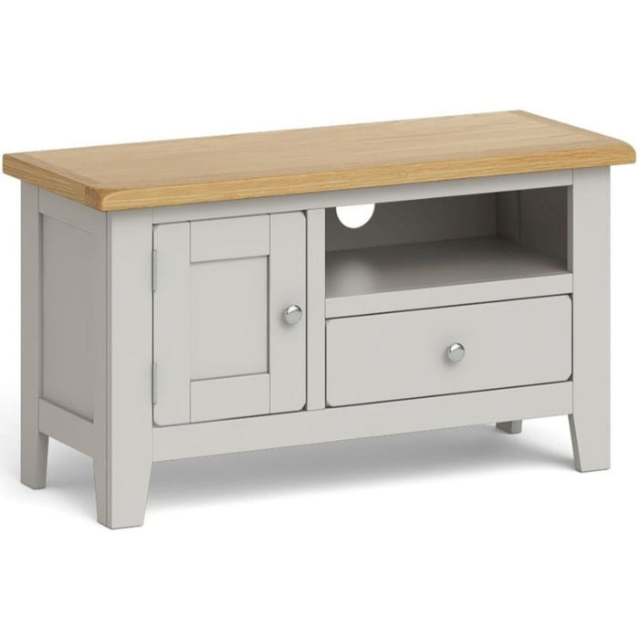 Cross Country Grey and Oak Small TV Unit, 90cm with Storage for Television Upto 32in Plasma - The Furniture Mega Store 