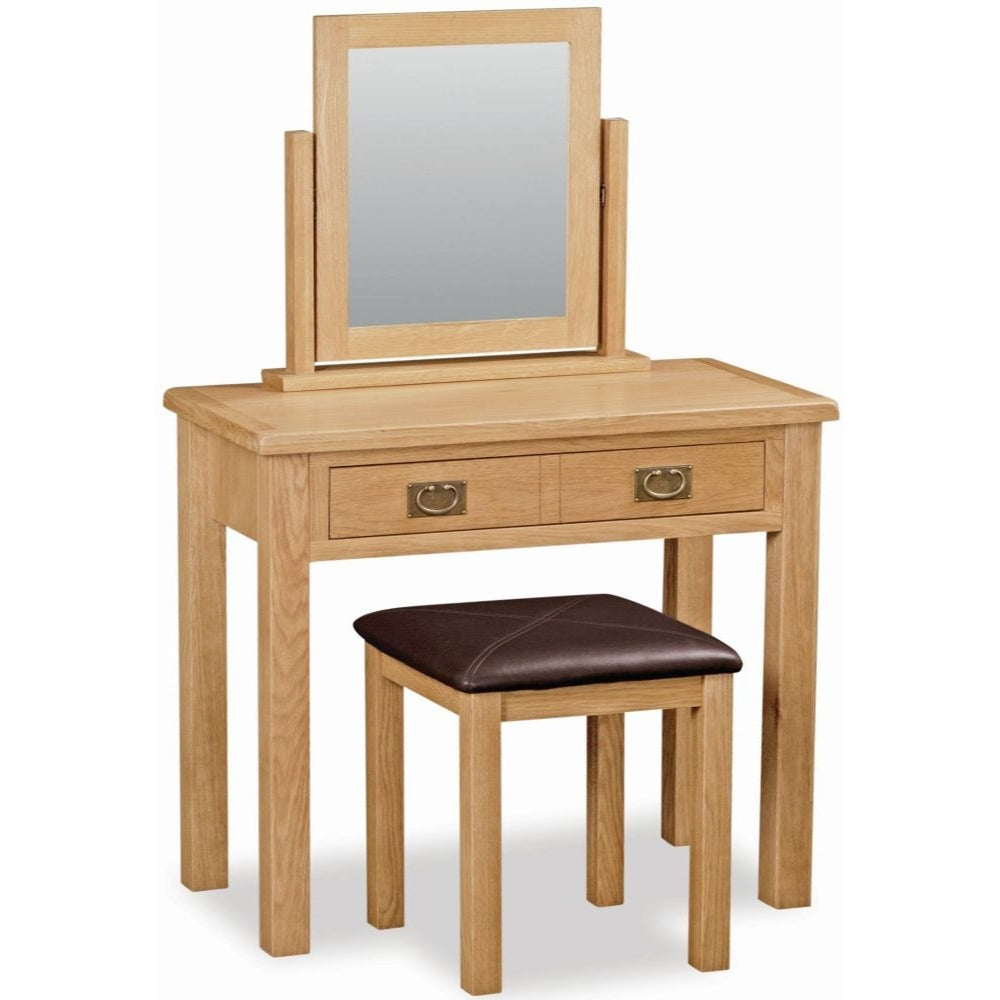 Addison Lite Natural Oak Dressing Table Set with Stool & Mirror - The Furniture Mega Store 