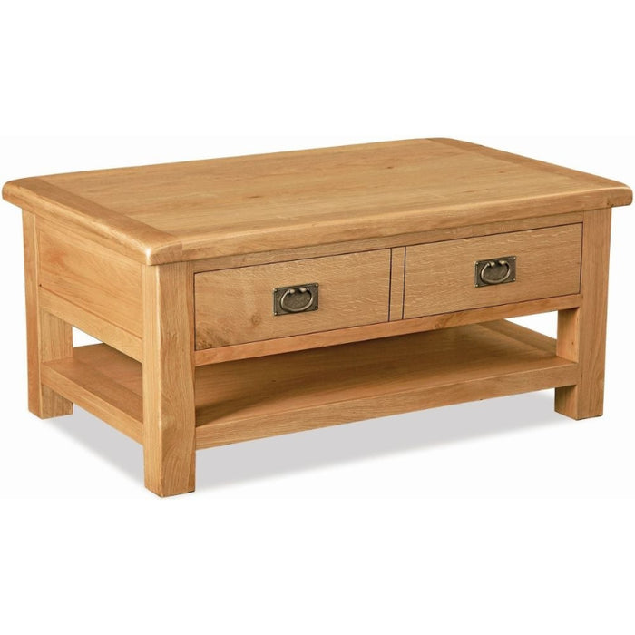 Addison Natural Oak Large Coffee Table, Storage with 2 Drawers - The Furniture Mega Store 