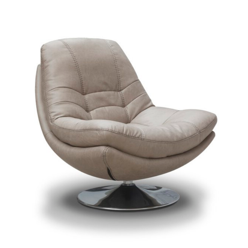 Luxe Fabric & Chrome Swivel Chair & Matching Footstool Set - Taupe Grey - The Furniture Mega Store