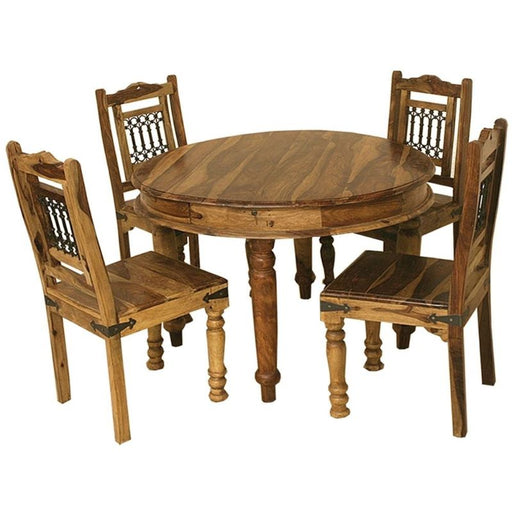 Thacket Sheesham Round Dining Table and 4 Chairs - The Furniture Mega Store 