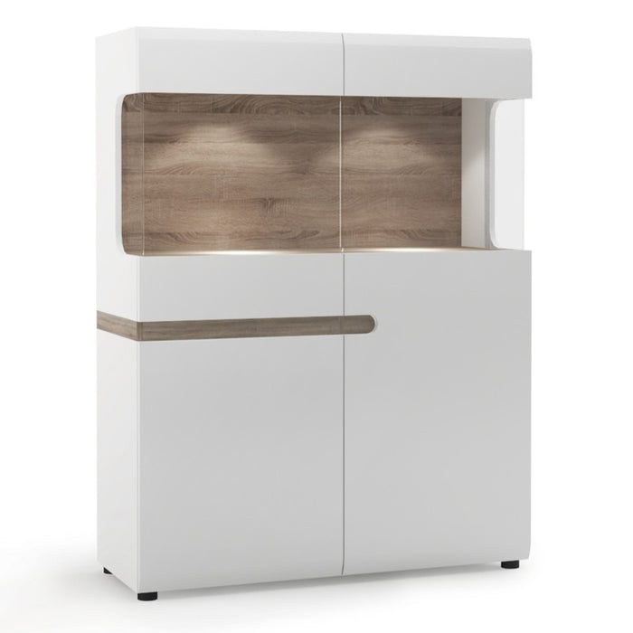 Chelsea White High Gloss & Truffle Oak Trim Low Glazed Display Cabinet - The Furniture Mega Store 