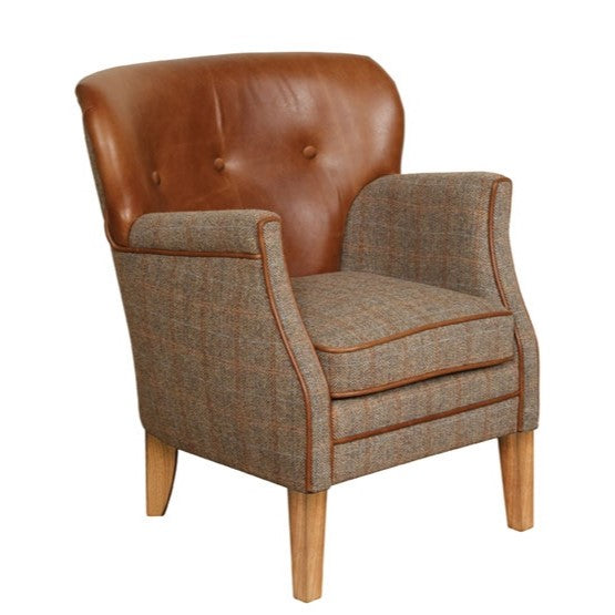 Elston Vintage Leather & Hunting Lodge Harris Tweed Occasional Chair - The Furniture Mega Store 