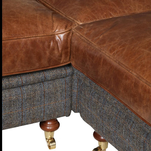 Louis Heritage Corner Chesterfield Sofa - Choice Of Harris Tweed & Vintage Leather Upholstery & Feet - The Furniture Mega Store 