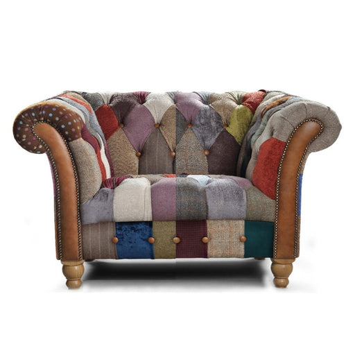 Chester Club Fabric Patchwork Chesterfield Sofa & Chair Collection - The Furniture Mega Store 