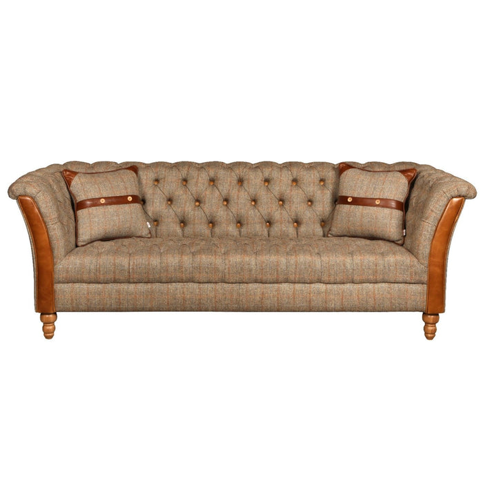 Milford Buttoned Seat & Back Chesterfield Sofa & Chair Collection - Harris Tweed & Vintage Leather - The Furniture Mega Store 