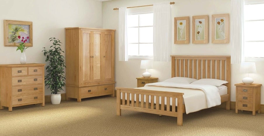 Addison Natural Oak High Foot End Bed with Slatted Headboard - The Furniture Mega Store 