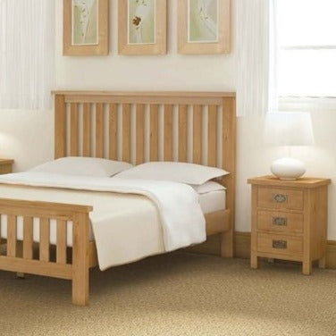 Addison Natural Oak Wide Bedside Cabinet - 3 Drawers - The Furniture Mega Store 