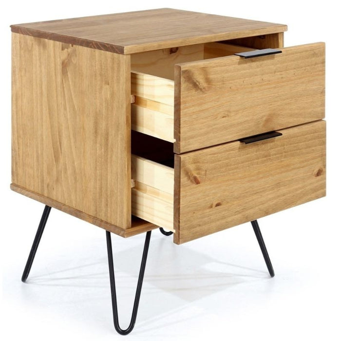 Augusta Pine Bedside Cabinet with Hairpin Legs - The Furniture Mega Store 