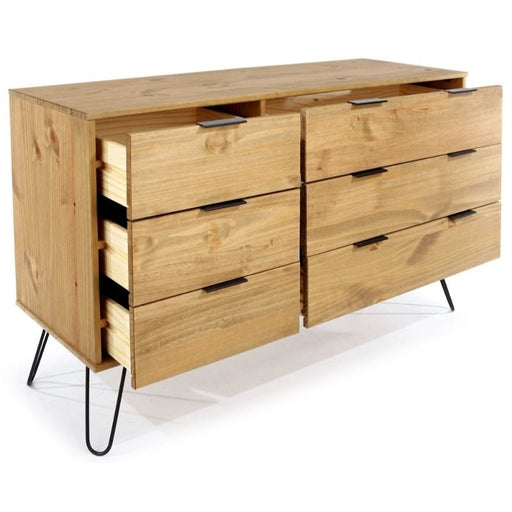 Augusta Pine 3+3 Drawer Wide Chest with Hairpin Legs - The Furniture Mega Store 