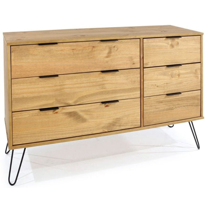 Augusta Pine 3+3 Drawer Wide Chest with Hairpin Legs - The Furniture Mega Store 