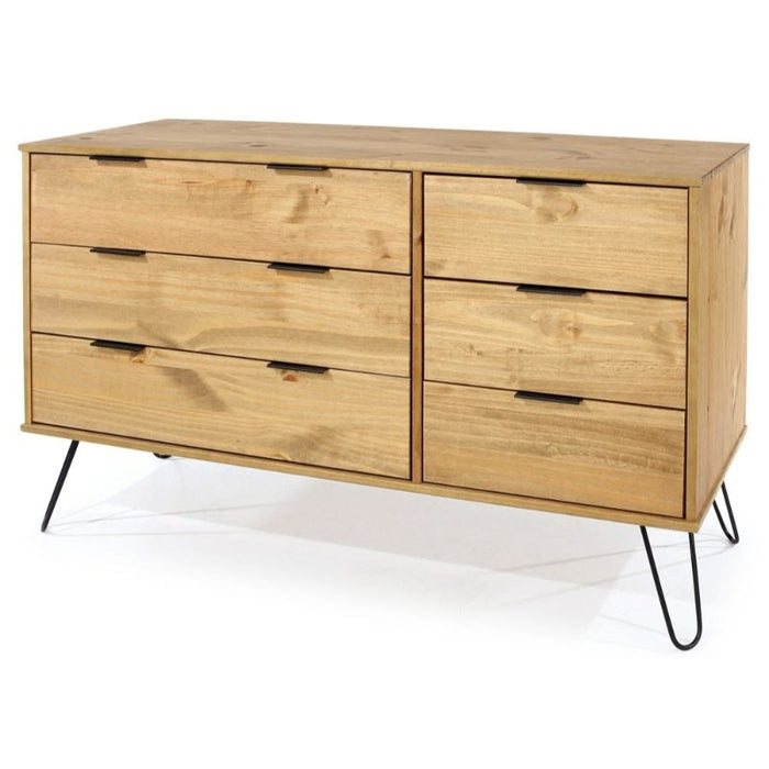 Augusta Pine 3+3 Drawer Wide Chest with Hairpin Legs - The Furniture Mega Store 