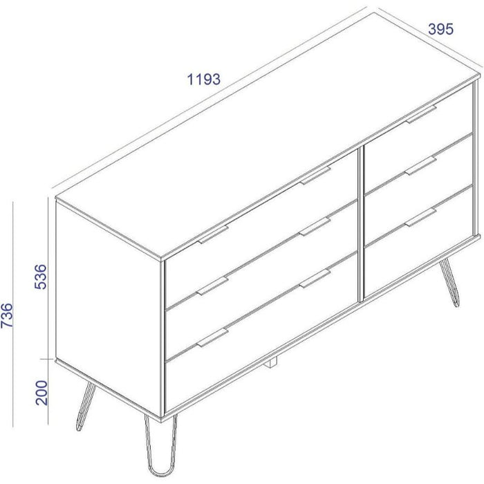 Augusta Pine 3+3 Drawer Wide Chest with Hairpin Legs - The Furniture Mega Store 