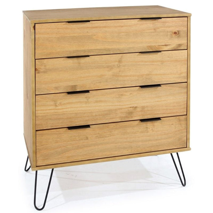 Augusta Pine 4 Drawer Chest with Hairpin Legs - The Furniture Mega Store 