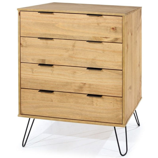 Augusta Pine 4 Drawer Chest with Hairpin Legs - The Furniture Mega Store 