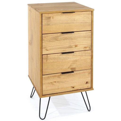 Augusta Pine 4 Drawer Narrow Chest with Hairpin Legs - The Furniture Mega Store 