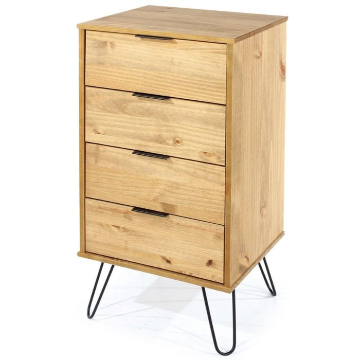 Augusta Pine 4 Drawer Narrow Chest with Hairpin Legs - The Furniture Mega Store 