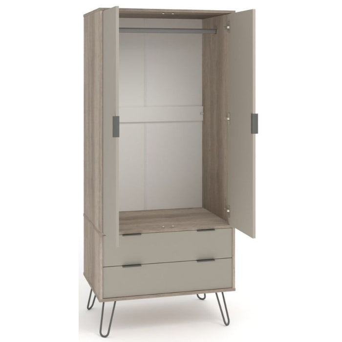 Augusta Driftwood 2 Door Combi Wardrobe with Hairpin Legs - The Furniture Mega Store 