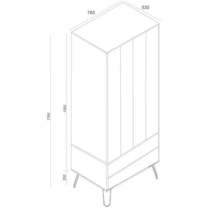 Augusta Driftwood 2 Door Combi Wardrobe with Hairpin Legs - The Furniture Mega Store 