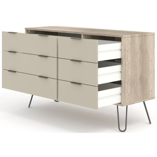 Augusta Driftwood 3+3 Drawer Wide Chest with Hairpin Legs - The Furniture Mega Store 