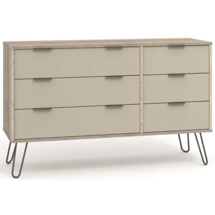 Augusta Driftwood 3+3 Drawer Wide Chest with Hairpin Legs - The Furniture Mega Store 