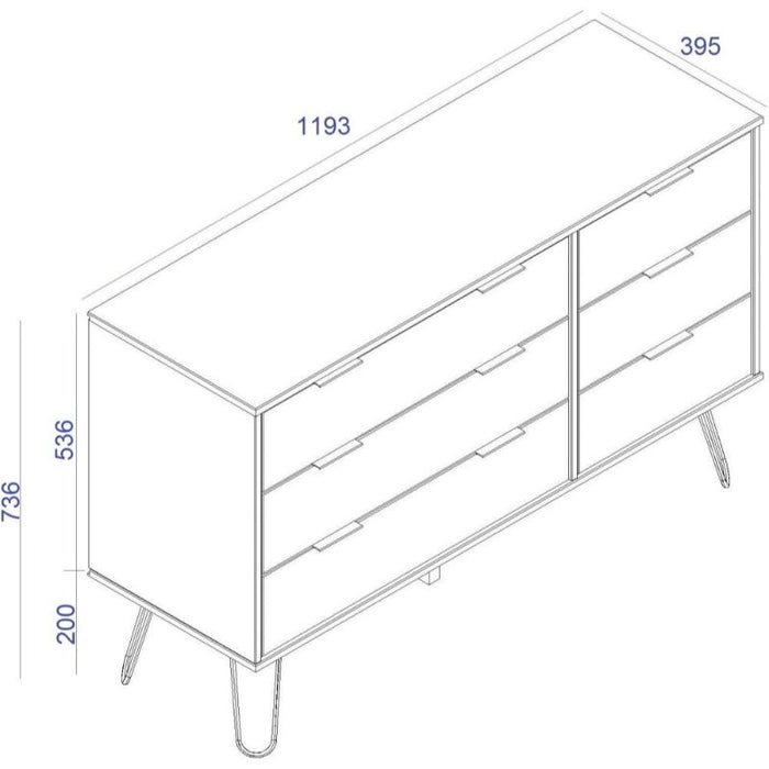 Augusta Driftwood 3+3 Drawer Wide Chest with Hairpin Legs - The Furniture Mega Store 