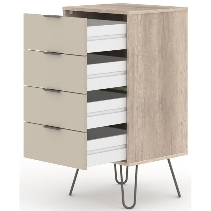 Augusta Driftwood 4 Drawer Narrow Chest with Hairpin Legs - The Furniture Mega Store 