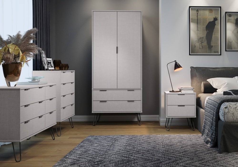 Augusta Grey Bedside Cabinet with Hairpin Legs - The Furniture Mega Store 