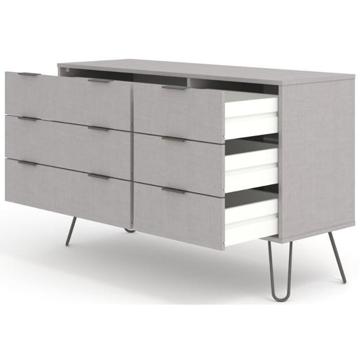 Augusta Grey 3+3 Drawer Wide Chest with Hairpin Legs - The Furniture Mega Store 