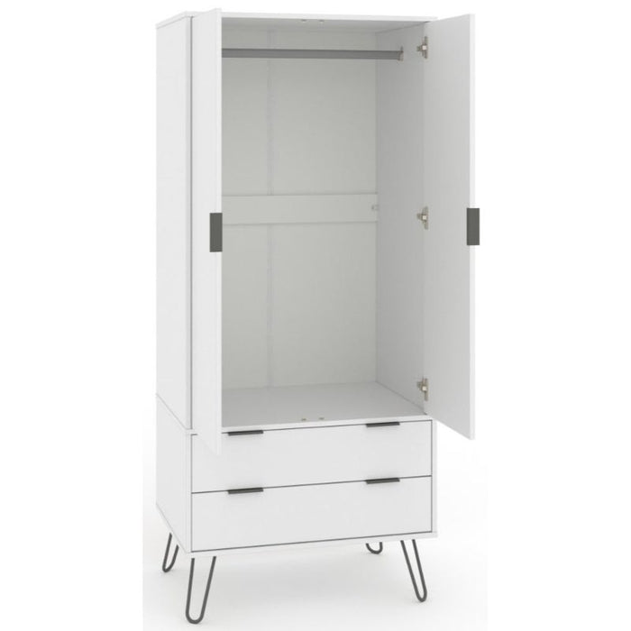 Augusta White 2 Door Combi Wardrobe with Hairpin Legs - The Furniture Mega Store 