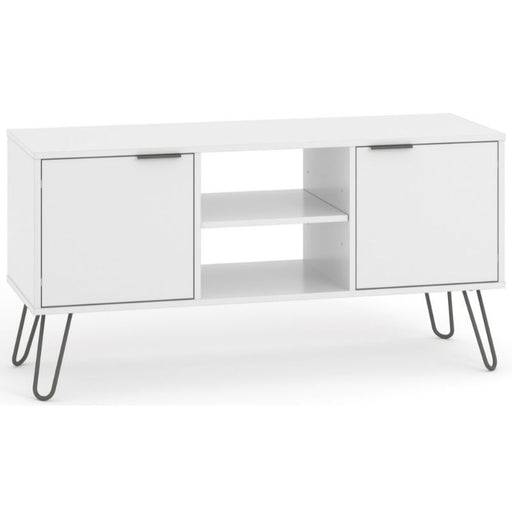 Augusta White 2 Door TV Unit with Hairpin Legs - The Furniture Mega Store 