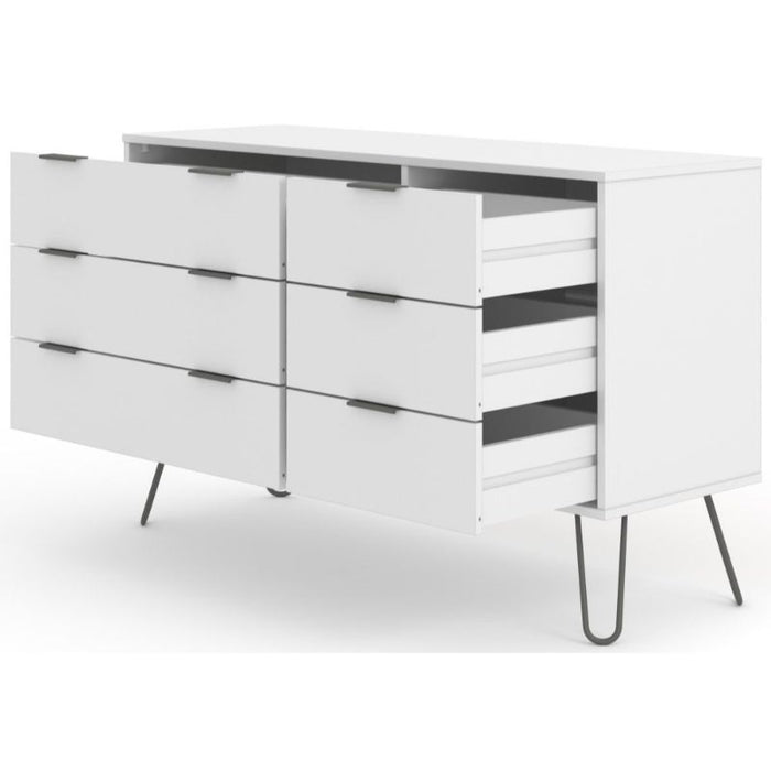 Augusta White 3+3 Drawer Wide Chest with Hairpin Legs - The Furniture Mega Store 