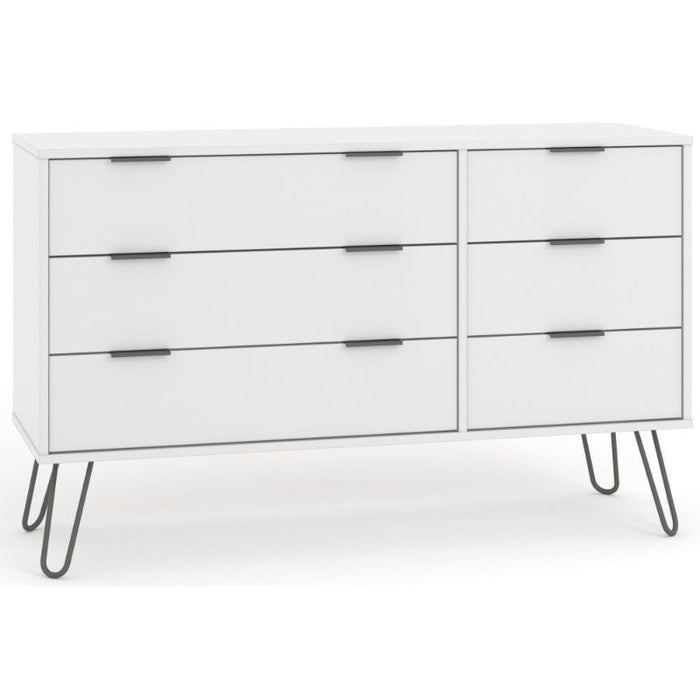 Augusta White 3+3 Drawer Wide Chest with Hairpin Legs - The Furniture Mega Store 