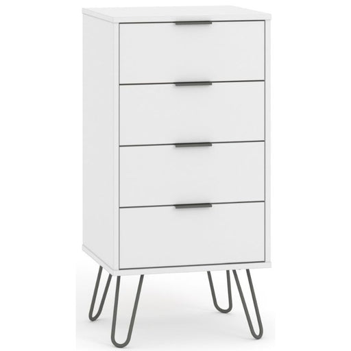 Augusta White 4 Drawer Narrow Chest with Hairpin Legs - The Furniture Mega Store